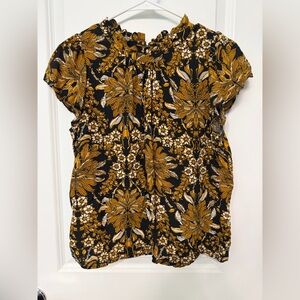 LOFT Black and Gold Patterned Blouse